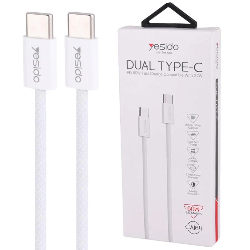 کابل تبدیل فست شارژ Yesido CA164 Type-C to Type-C PD 60W 2m