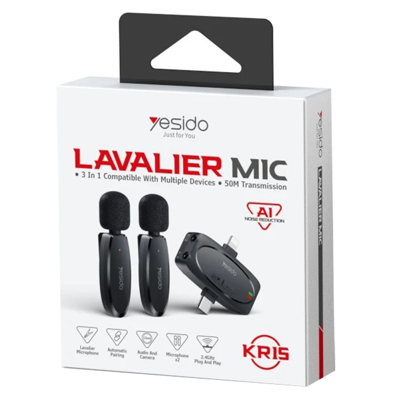 میکروفون یقه ای بی سیم Yesido KR15 Type-C / Lightning