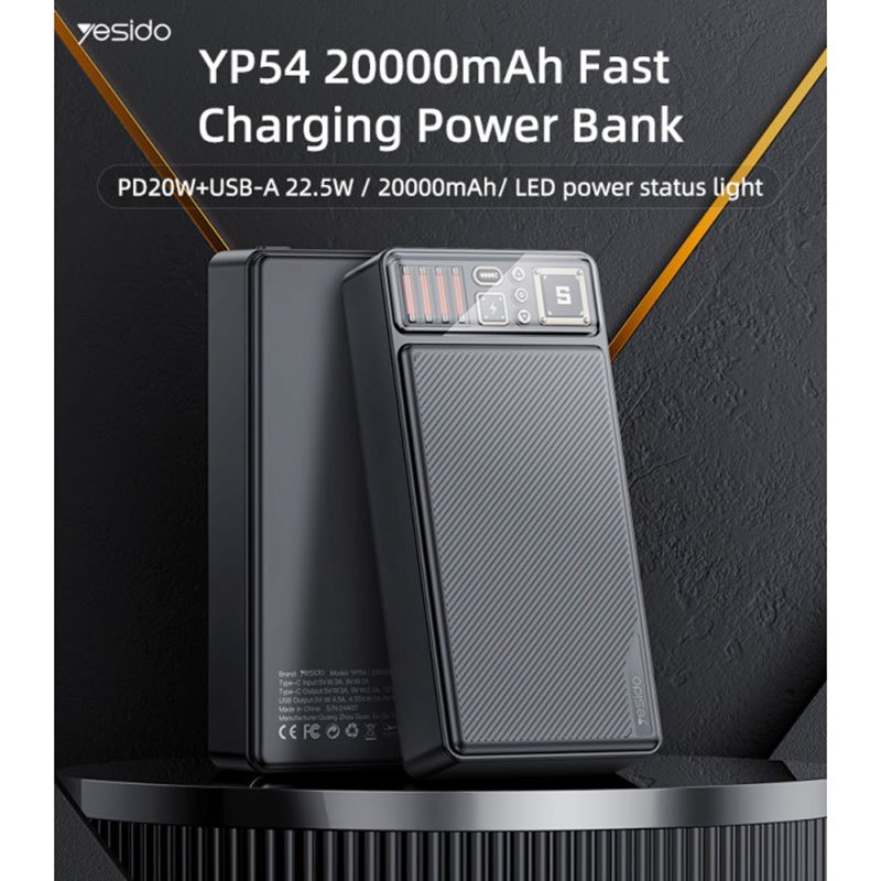 پاور بانک فست شارژ 20000 یسیدو Yesido YP54 PD 22.5W