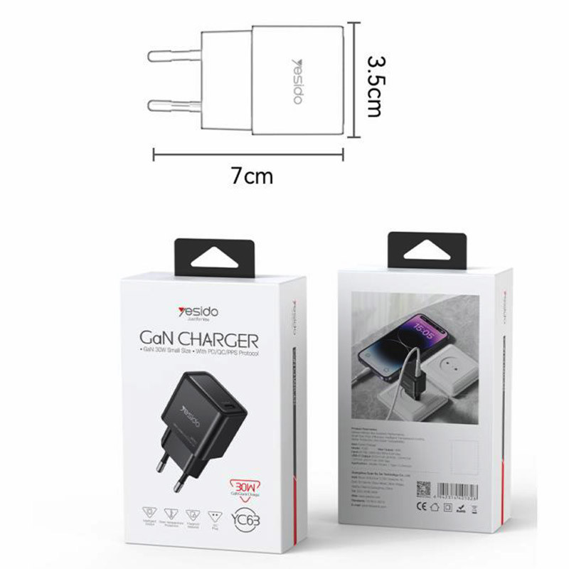 کلگی فست شارژ Yesido YC63 Gan 3A QC PD 30W Type-C
