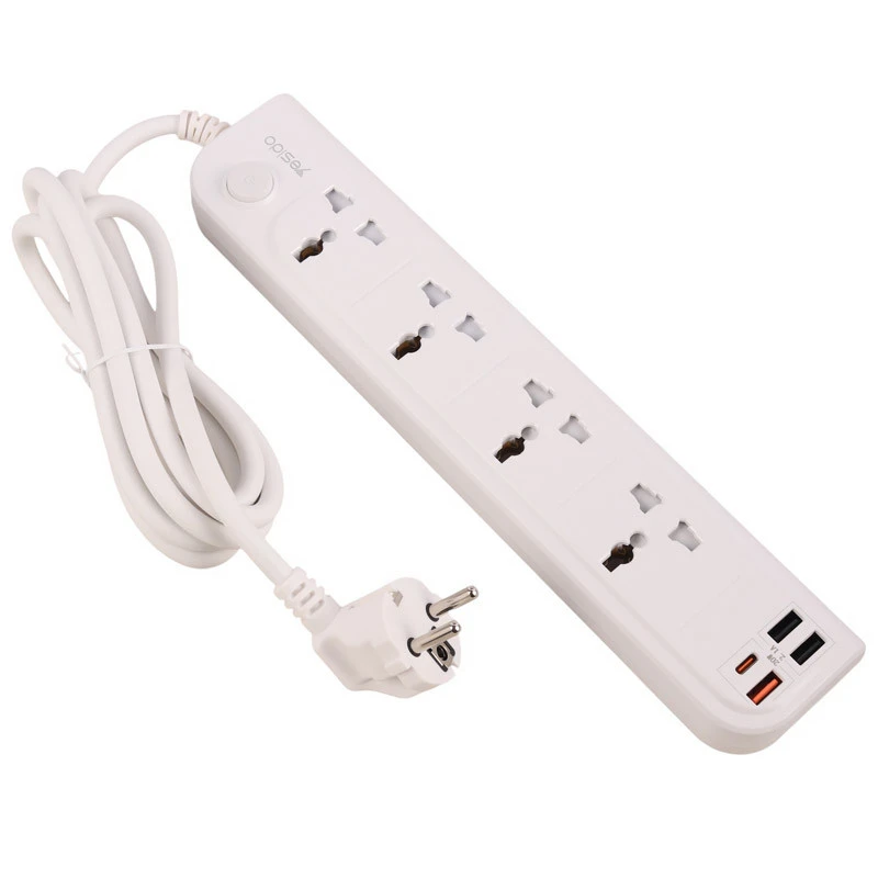 چند راهی 4 خانه برق یسیدو MC18 با کابل 2 متری + شارژر USB و Type-C