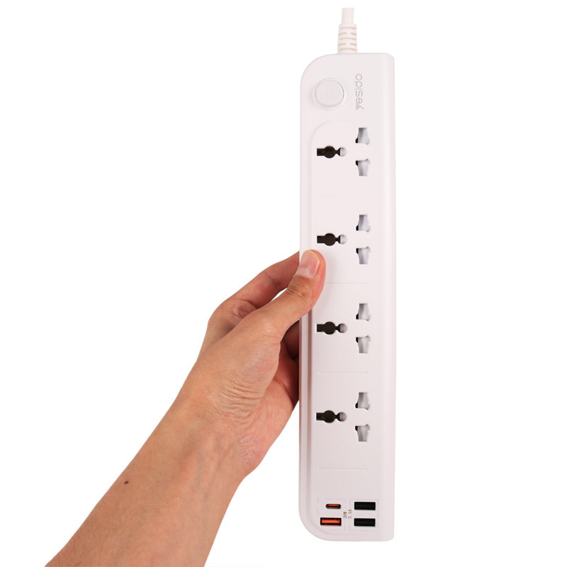 چند راهی 4 خانه برق یسیدو MC18 با کابل 2 متری + شارژر USB و Type-C