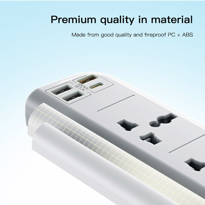 چند راهی 4 خانه برق یسیدو MC18 با کابل 2 متری + شارژر USB و Type-C