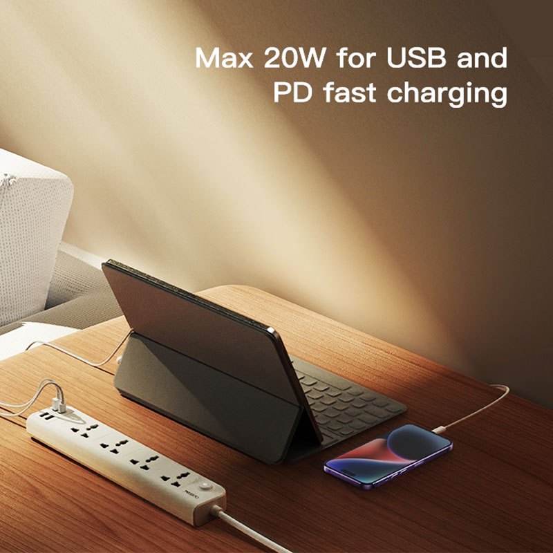 چند راهی 4 خانه برق یسیدو MC18 با کابل 2 متری + شارژر USB و Type-C