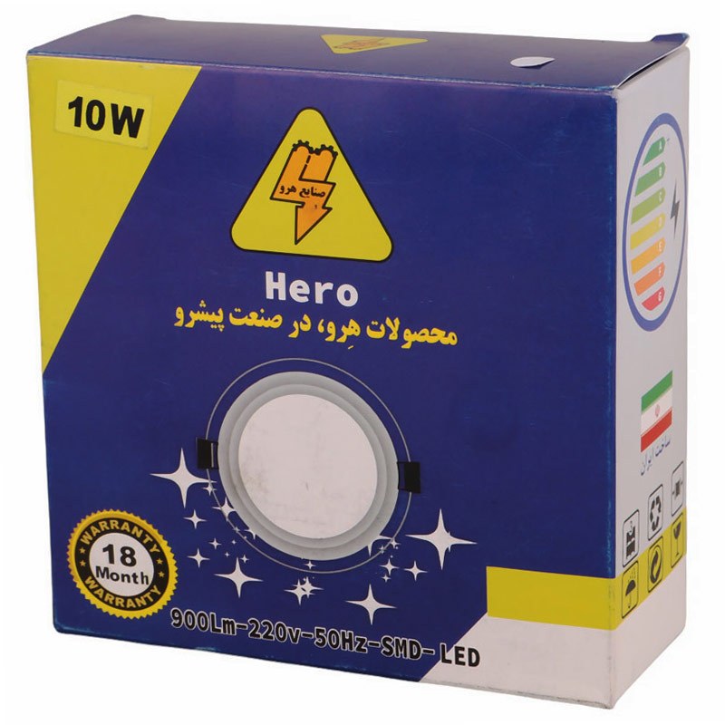 پنل تمام نور توکار گرد 10 وات فنر متغیر هرو