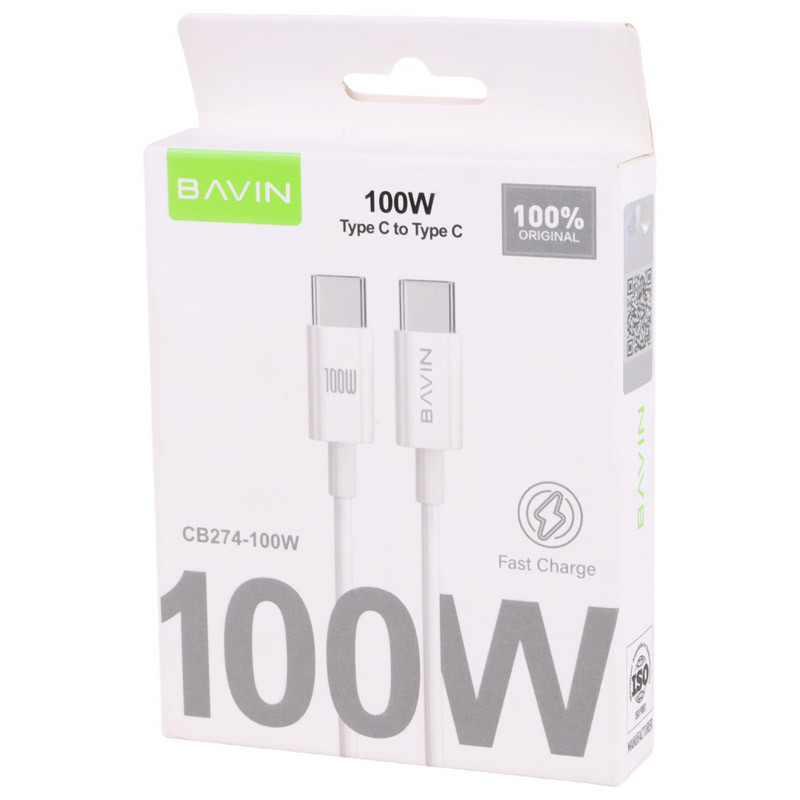 کابل تبدیل فست شارژ Bavin CB274-100W Type-C To Type-C 100W 1.5m