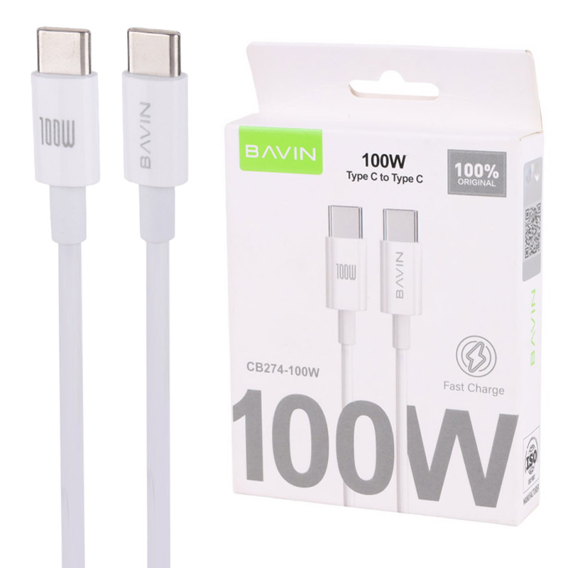 کابل تبدیل فست شارژ Bavin CB274-100W Type-C To Type-C 100W 1.5m