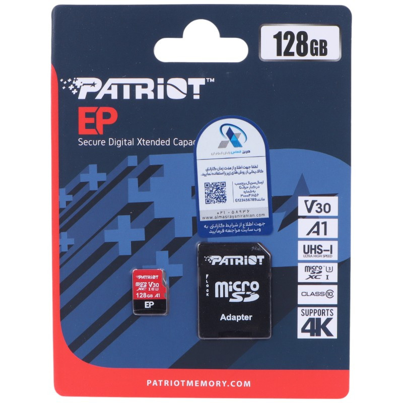 رم میکرو 128 گیگ پاتریوت Patriot EP A1 V30 U3 C10 100MB/s + خشاب