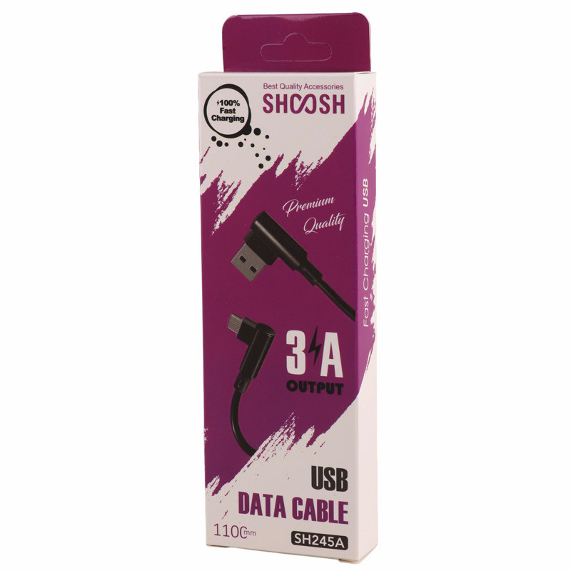 کابل میکرو یو اس بی فست شارژ Shoosh SH245A 3A 1.1m دو سر L