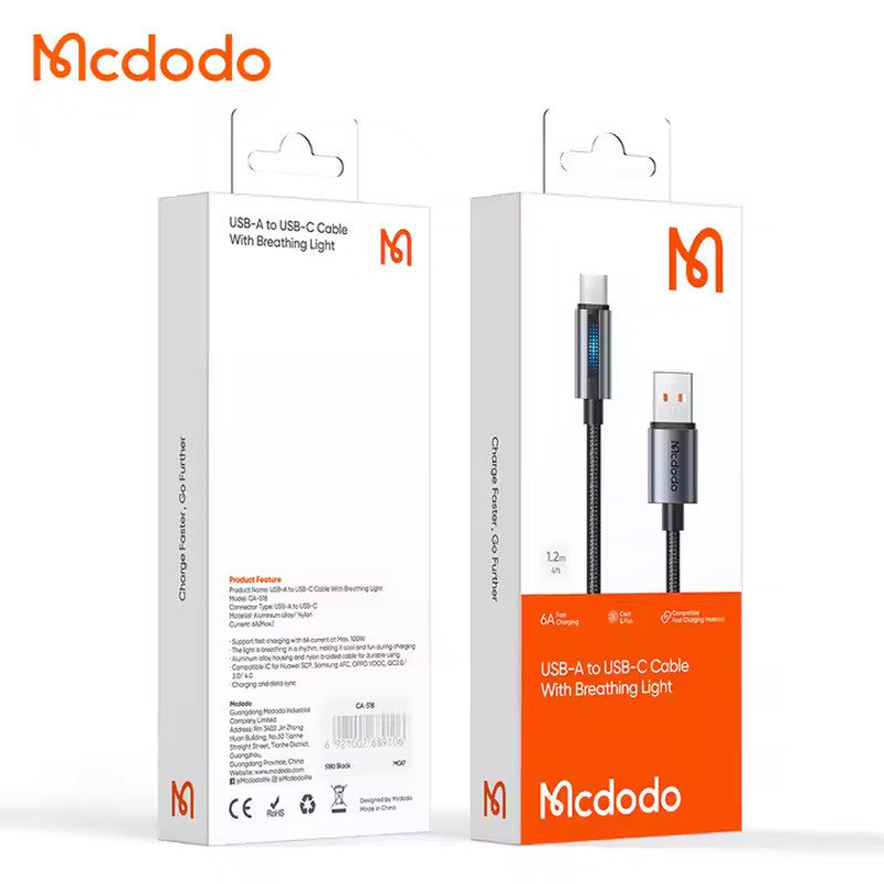 کابل تایپ سی فست شارژ Mcdodo CA-518 6A QC4.0 100W 1.2m