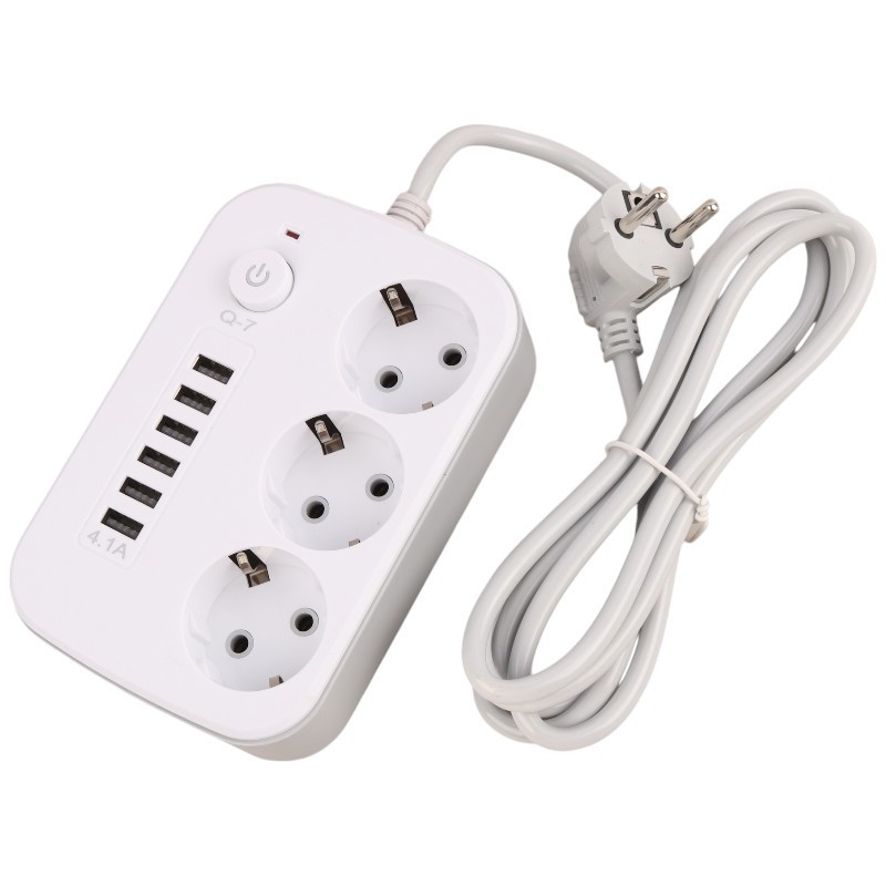چند راهی 3 خانه برق Q-7 با کابل 2 متری + شارژر USB
