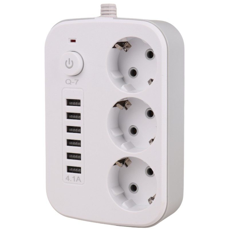 چند راهی 3 خانه برق Q-7 با کابل 2 متری + شارژر USB