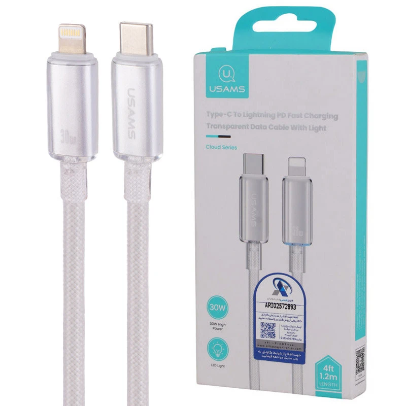 کابل تبدیل فست شارژ Usams US-SJ659 Type-C To Lightning PD 30W 1.2m