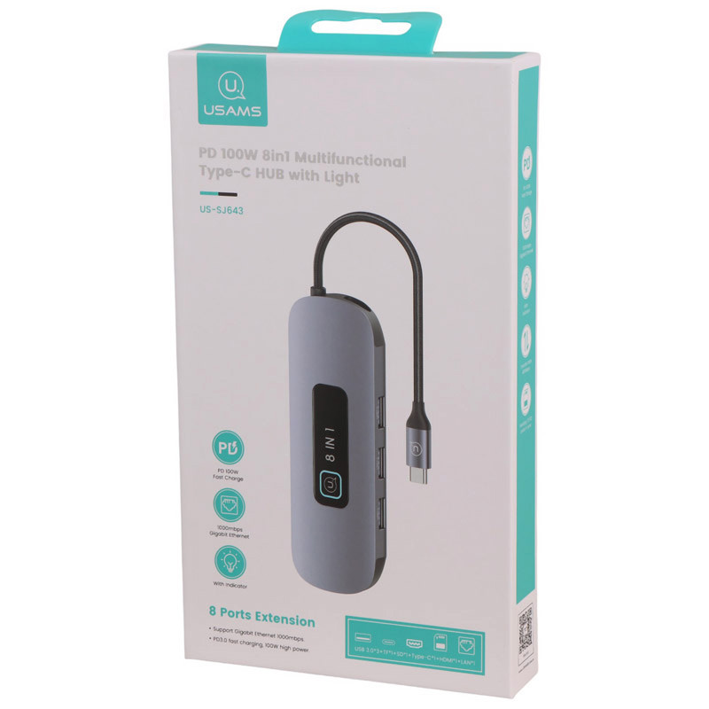 هاب و رم ریدر Usams US-SJ643 Type-C To USB3.0/HDMI/RJ45/SD/Micro SD/Type-C PD