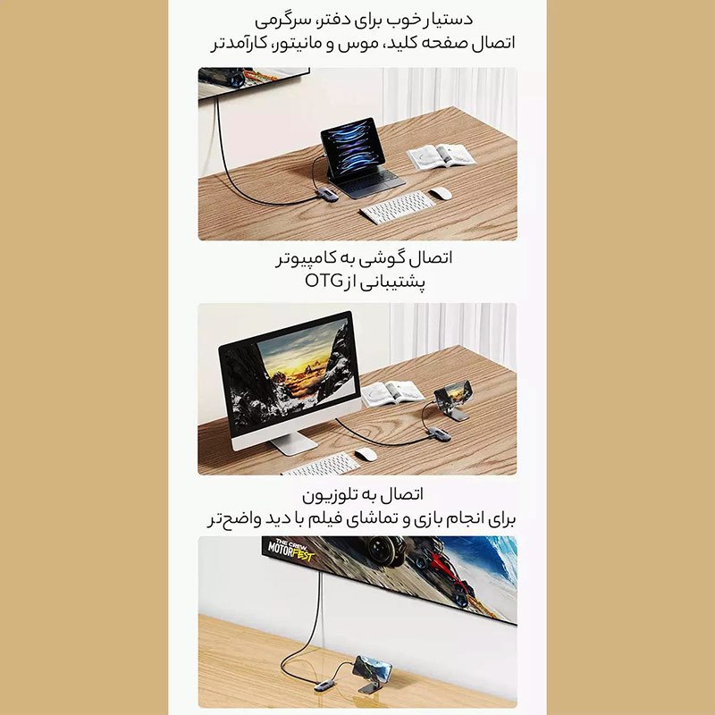 هاب و رم ریدر Usams US-SJ643 Type-C To USB3.0/HDMI/RJ45/SD/Micro SD/Type-C PD