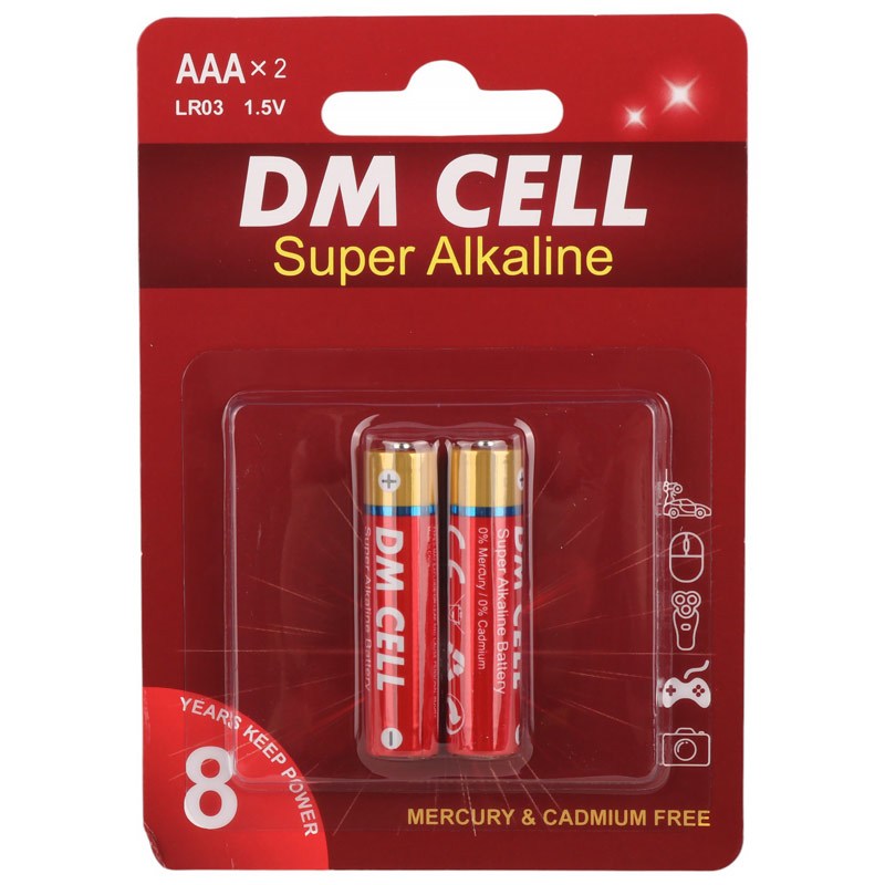 باتری دوتایی نیم قلمی DM Cell Super Alkaline LR03 1.5V AAA