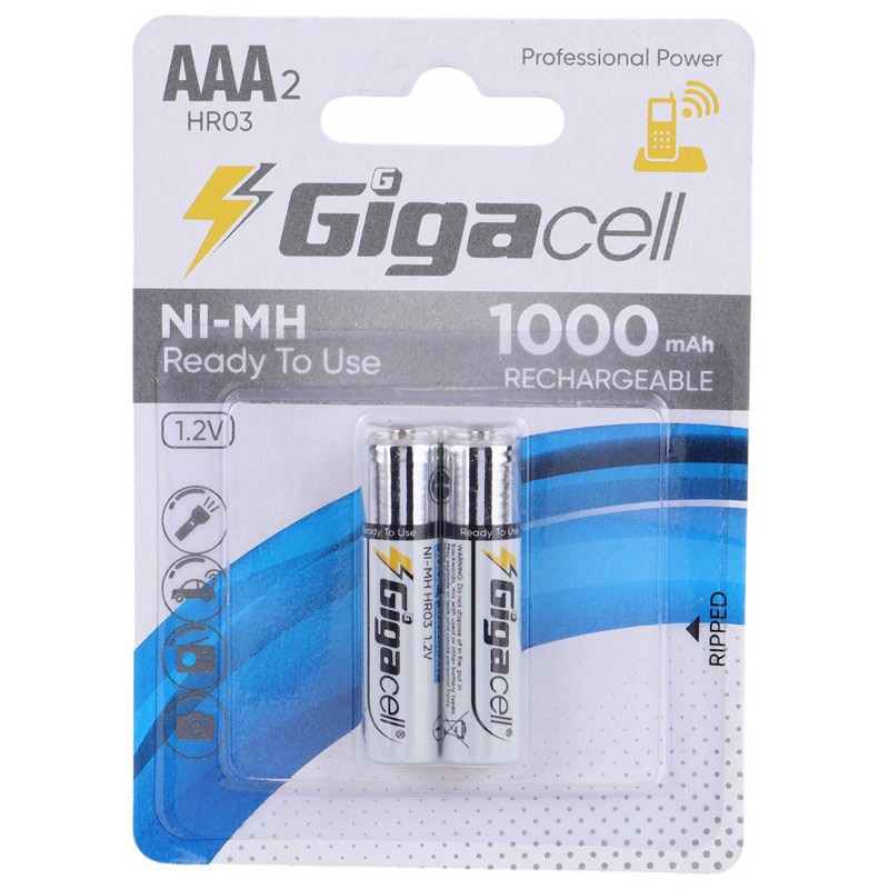 باتری دوتایی نیم قلمی شارژی Gigacell NI-MH HR03 AAA 1000mAh