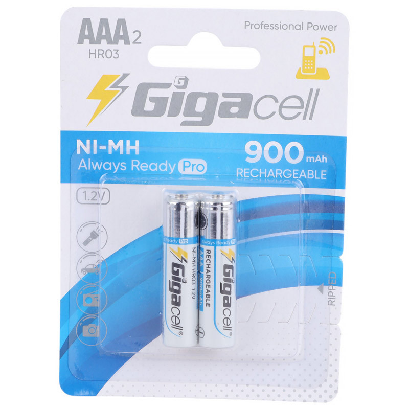 باتری دوتایی نیم قلمی شارژی Gigacell NI-MH HR03 900mAh