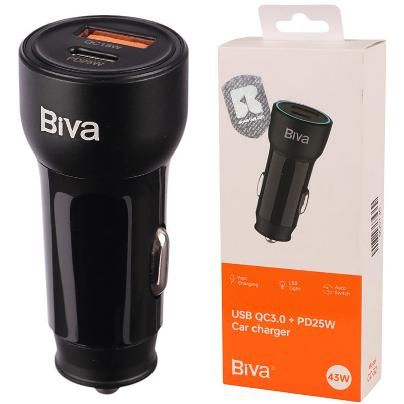 شارژر فندکی فست شارژ Biva CC-32 3A QC3.0 PD 25W