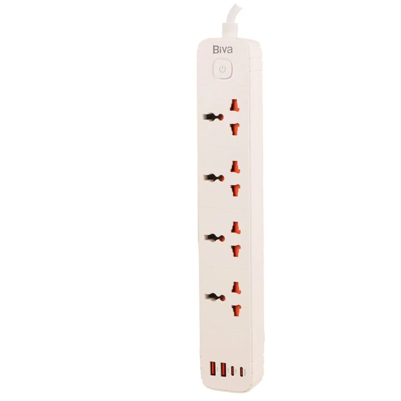 چند راهی 4 خانه برق بیوا PS-05 با کابل 2 متری + شارژر USB و Type-C