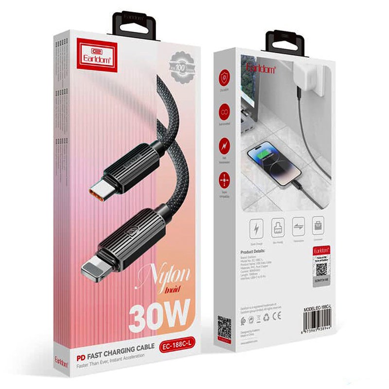 کابل تبدیل فست شارژ Earldom EC-188C-L Type-C To Lightning PD 30W 1m