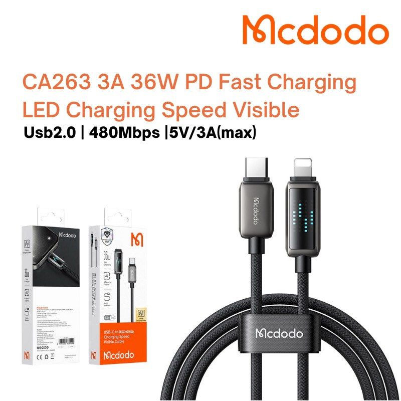 کابل تبدیل فست شارژ Mcdodo CA-263 Type-C To Lightning 3A PD 36W 1.2m