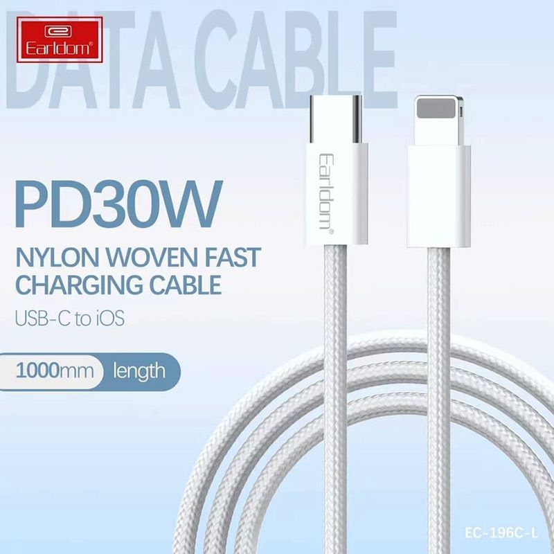 کابل تبدیل فست شارژ Earldom EC-196C-L Type-C To Lightning PD 30W 1m
