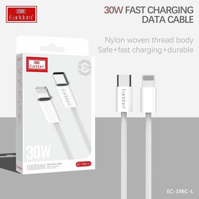 کابل تبدیل فست شارژ Earldom EC-196C-L Type-C To Lightning PD 30W 1m