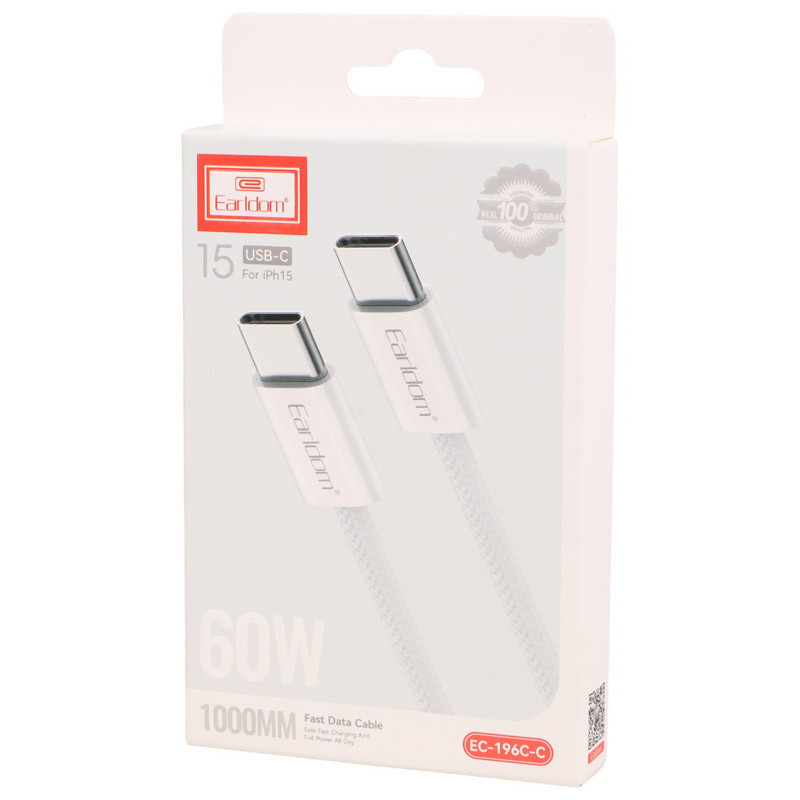 کابل تبدیل فست شارژ Earldom EC-196C-C Type-C To Type-C PD 60W 1m