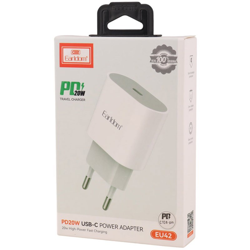 شارژر دیواری 20 وات ارلدام ES-EU42 PD + کابل تبدیل آیفونی