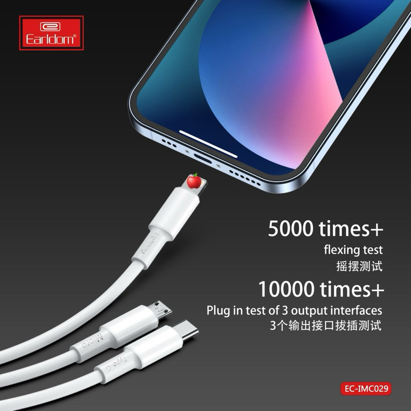 کابل 3 سر فست شارژ Earldom EC-IMC029 3A 1.2m
