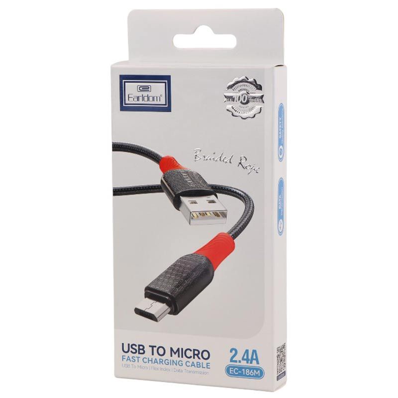 کابل میکرو یو اس بی فست شارژ Earldom EC-186M 2.4A 1m