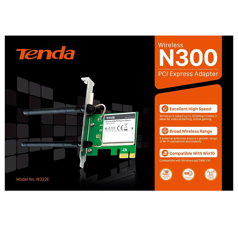 کارت شبکه اینترنال PCI-E آنتن دار Tenda W322E 300Mbps