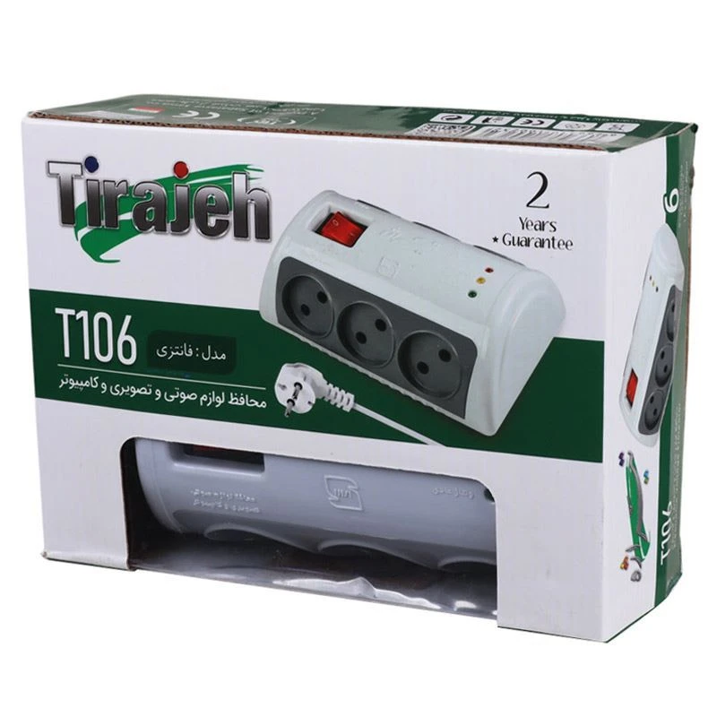 محافظ برق کامپیوتر و صوتی تصویری 6 خانه تیراژه T106 با کابل 1.8 متری