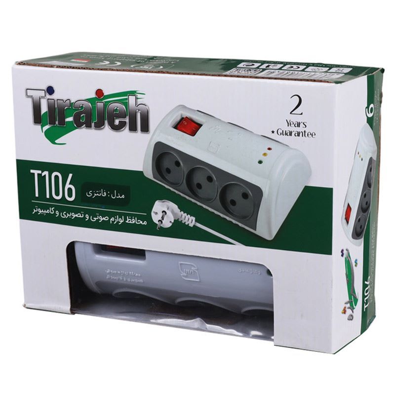 محافظ برق کامپیوتر و صوتی تصویری 6 خانه تیراژه T106 با کابل 1.8 متری