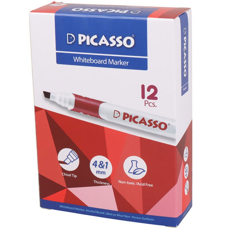 ماژیک وایت برد پیکاسو نوک تخت رنگی Picasso WB-100 بسته 12 عددی