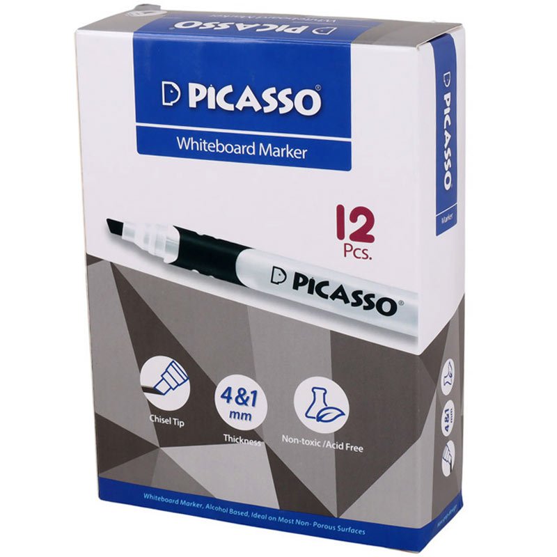 ماژیک وایت برد پیکاسو نوک تخت رنگی Picasso WB-100 بسته 12 عددی