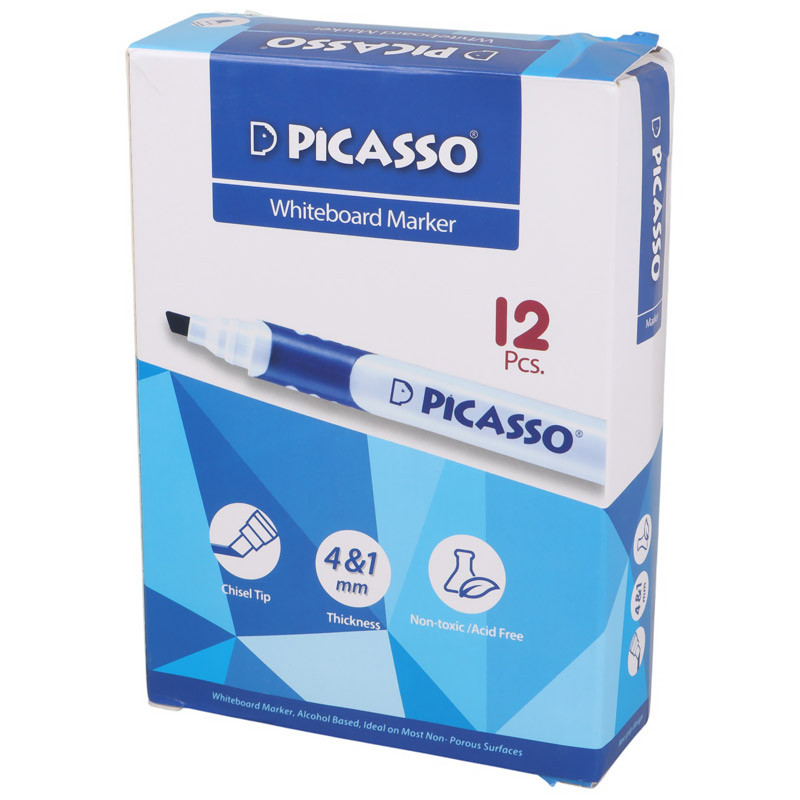 ماژیک وایت برد پیکاسو نوک تخت رنگی Picasso WB-100 بسته 12 عددی