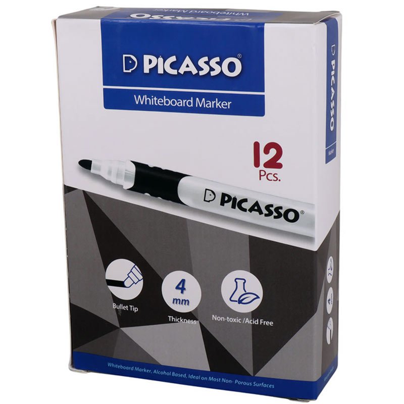 ماژیک وایت برد پیکاسو نوک گرد رنگی Picasso WB-200 بسته 12 عددی