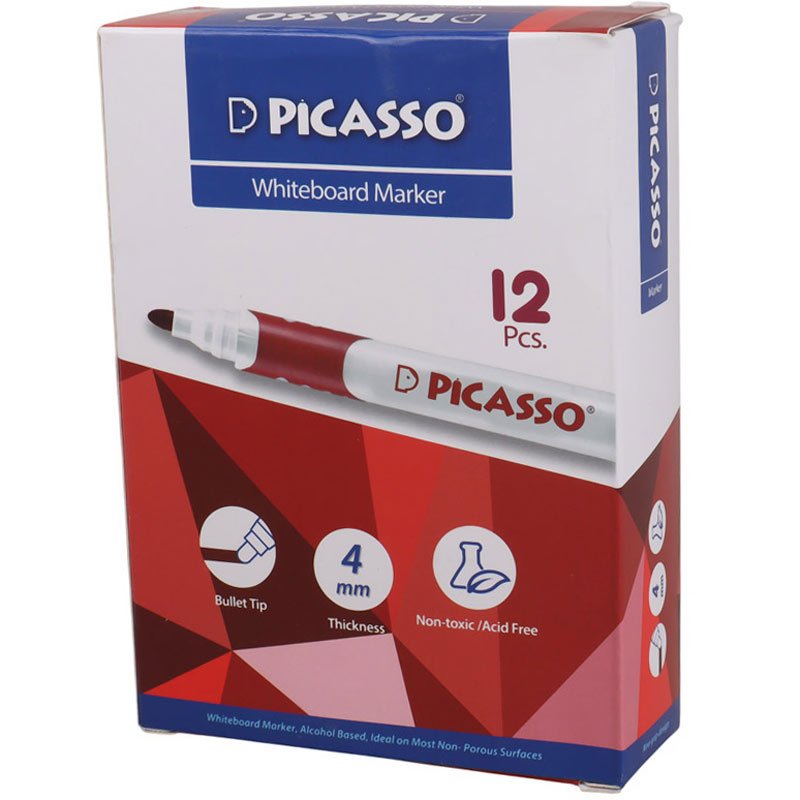 ماژیک وایت برد پیکاسو نوک گرد رنگی Picasso WB-200 بسته 12 عددی