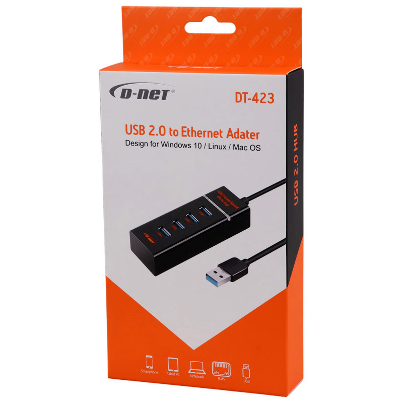 هاب 4 پورت USB 2.0 دی نت DT-423 طول 30 سانتی متر