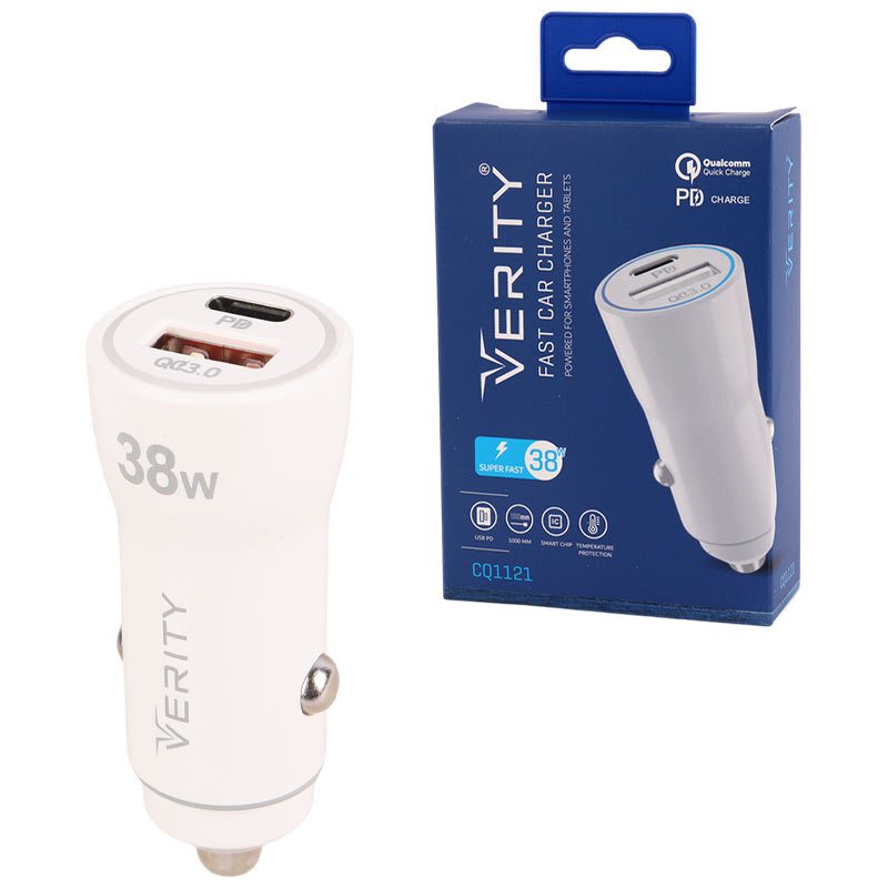 شارژر فندکی فست شارژ Verity CQ1121 3A QC3.0 PD 20W + کابل تایپ سی