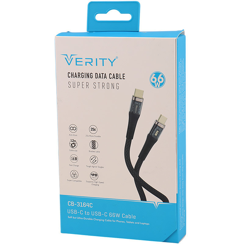 کابل تبدیل فست شارژ Verity CB-3164C Type-C To Type-C PD 66W 1.2m