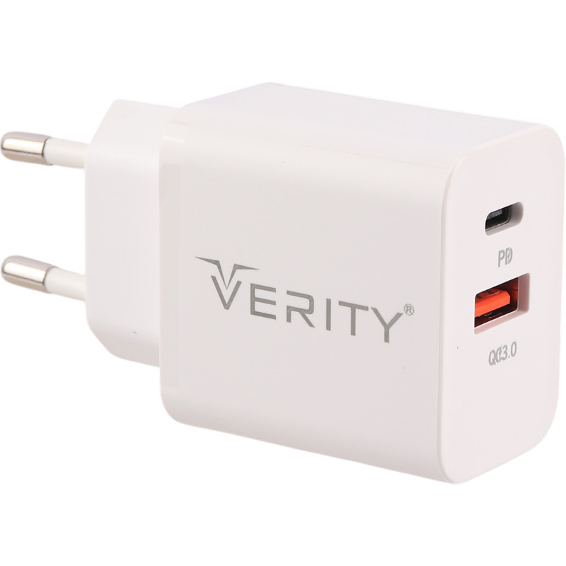 شارژر دیواری فست شارژ Verity V-AP2129 2Port 3A QC3.0 PD 20W + کابل تایپ سی