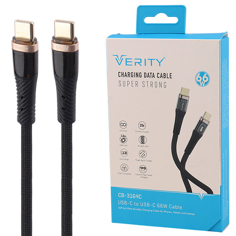 کابل تبدیل فست شارژ Verity CB-3164C Type-C To Type-C PD 66W 1.2m