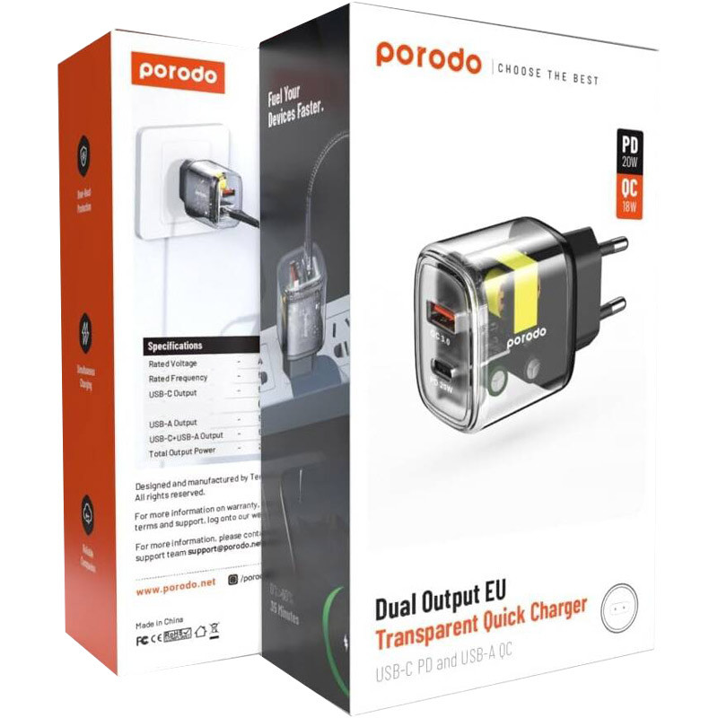 شارژر دیواری 20 وات پرودو PD-T20WACEU QC3.0 PD 3A