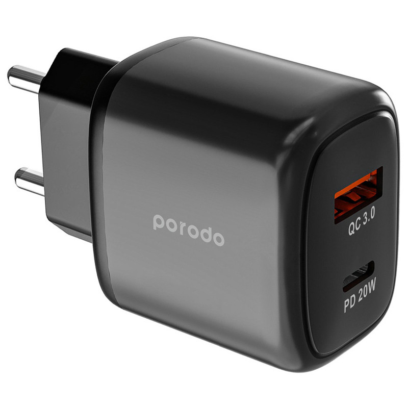 کلگی فست شارژ Porodo PD-20WACEU 2Port 3A QC3.0 PD 20W
