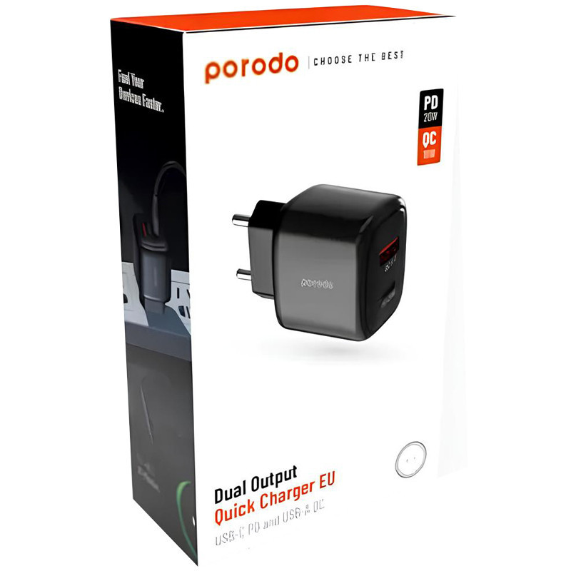 کلگی فست شارژ Porodo PD-20WACEU 2Port 3A QC3.0 PD 20W
