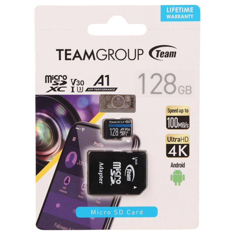 رم میکرو 128 گیگ تیم گروپ TeamGroup A1 V30 U3 100MB/s + خشاب