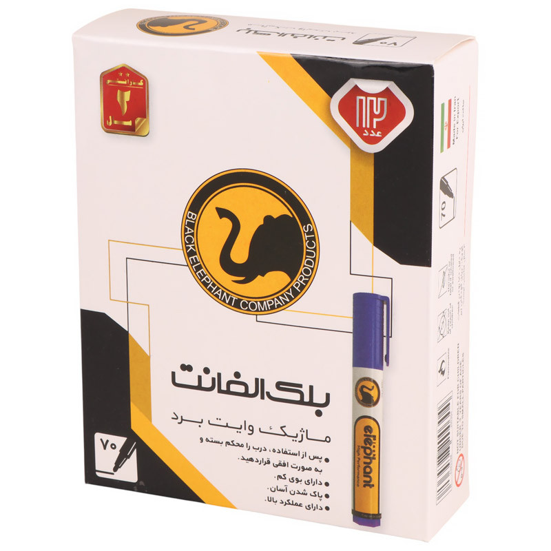 ماژیک وایت برد بلک الفنت نوک گرد رنگی Black Elephant بسته 12 عددی